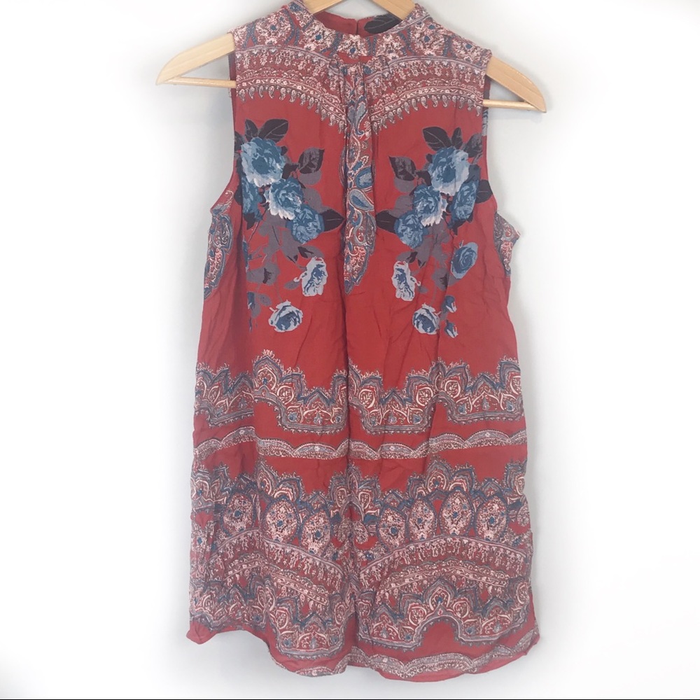 Angie Orange Floral & Paisley Print Tunic